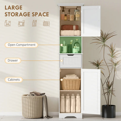 67" Tall Narrow Bathroom Storage Cabinet, LED Light, Adjustable Shelf, Drawer Freestanding Bathroom Cabinets at Gallery Canada