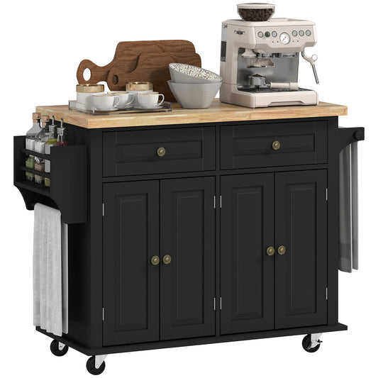 Kitchen Island with Storage, Rolling Cart, Rubber Wood Top, Black Kitchen Islands & Kitchen Carts Black at Gallery Canada