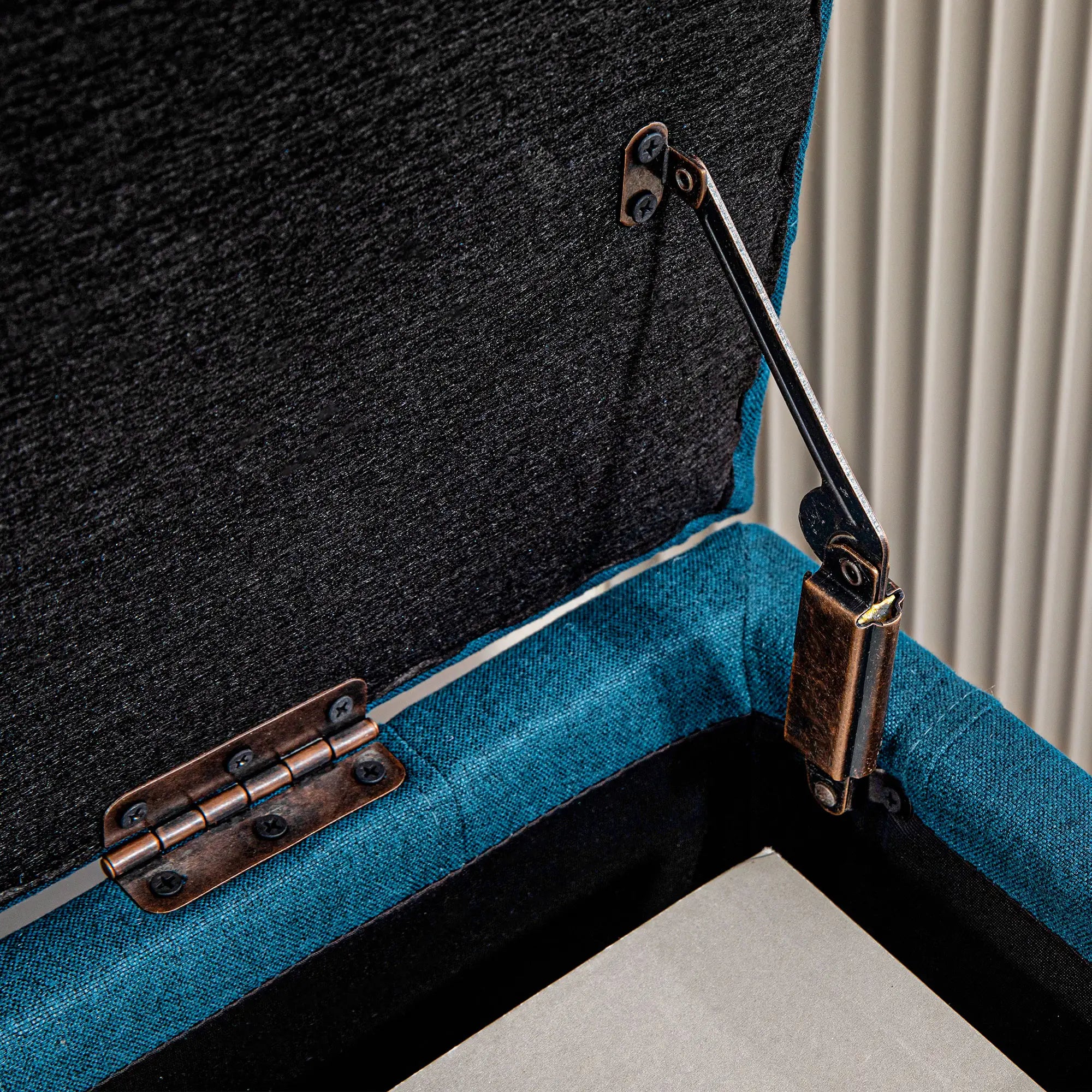 Linen Storage Ottoman, Button Tufted Bench for Bedroom, Blue Storage Ottomans & Benches at Gallery Canada