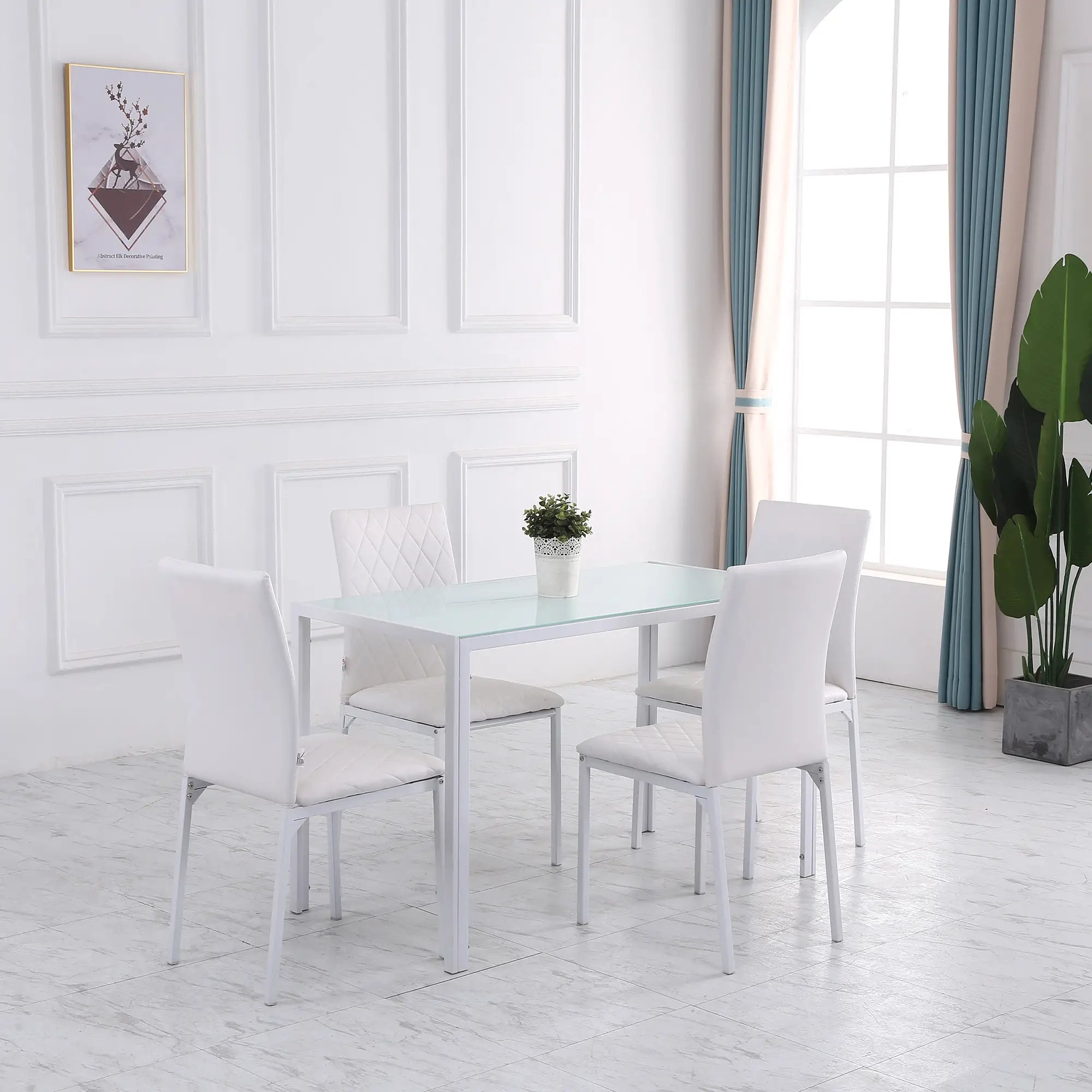 Modern Dining Chairs Set of 4, Upholstered Faux Leather, White Bar Stools at Gallery Canada