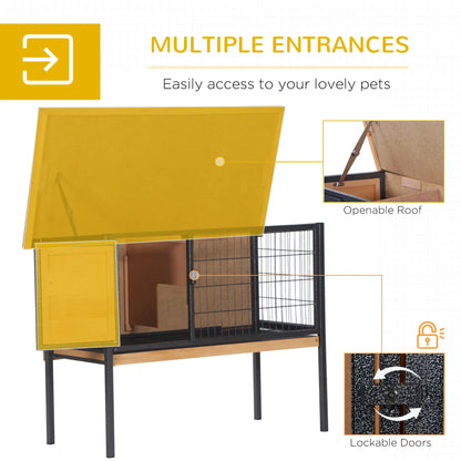 Wooden Rabbit Hutch, Indoor Outdoor Bunny Cage With Tray, Yellow Rabbit Hutch at Gallery Canada