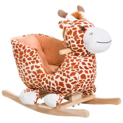 Wooden Plush Rocking Horse Chair, Toddler Size, Giraffe Theme