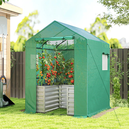 Greenhouse With Raised Garden Bed, Galvanized Metal Planter Box, 56