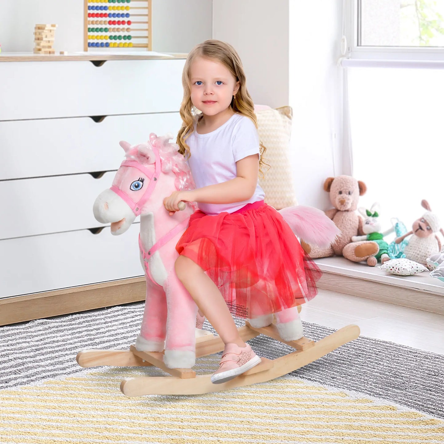 Kids Plush Rocking Horse, Ride On Toy with Sounds, Pink Rocking Horses at Gallery Canada
