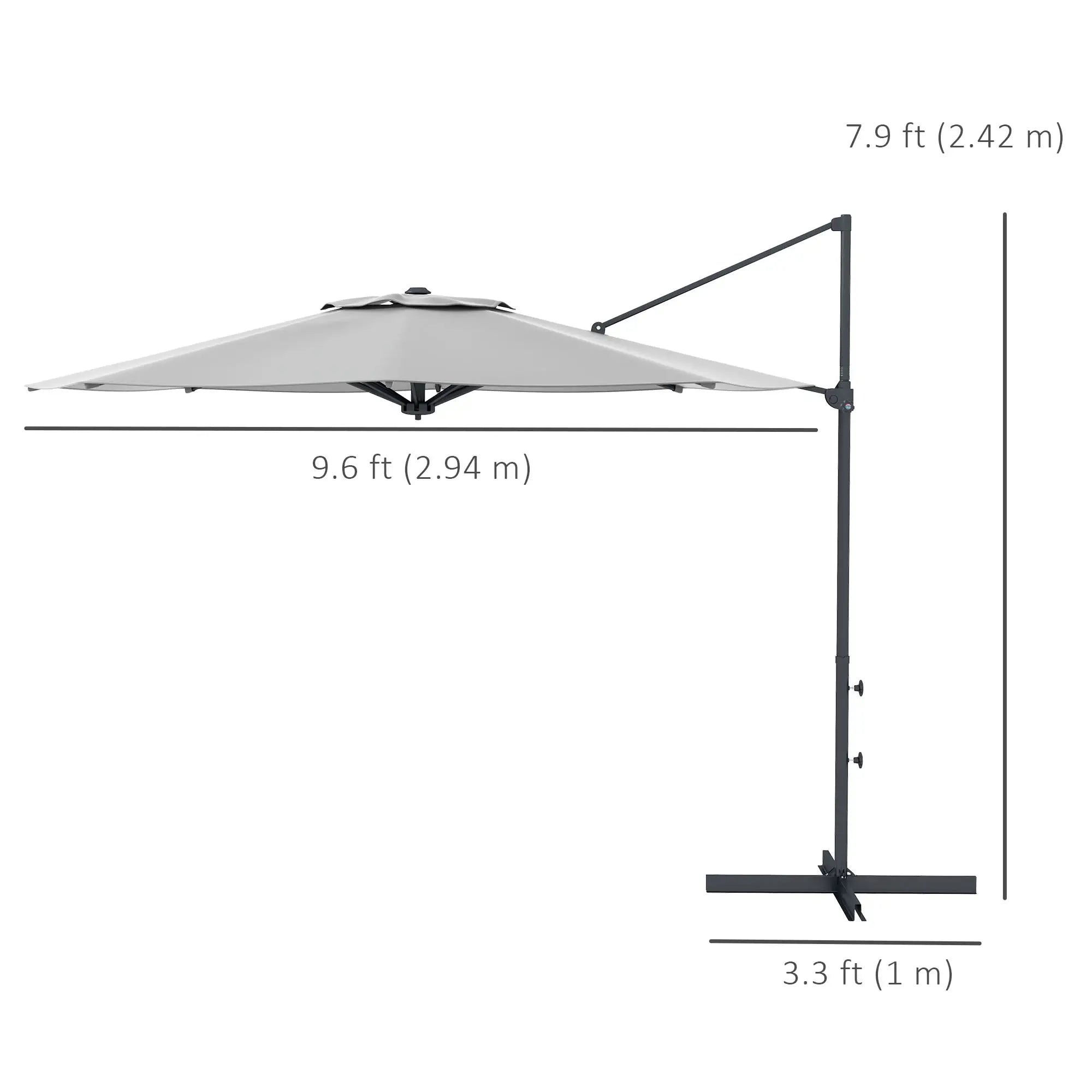 10 FT Cantilever Umbrella, Aluminum, 360° Rotation, Crank, Tilt, Grey Cantilever Umbrellas at Gallery Canada