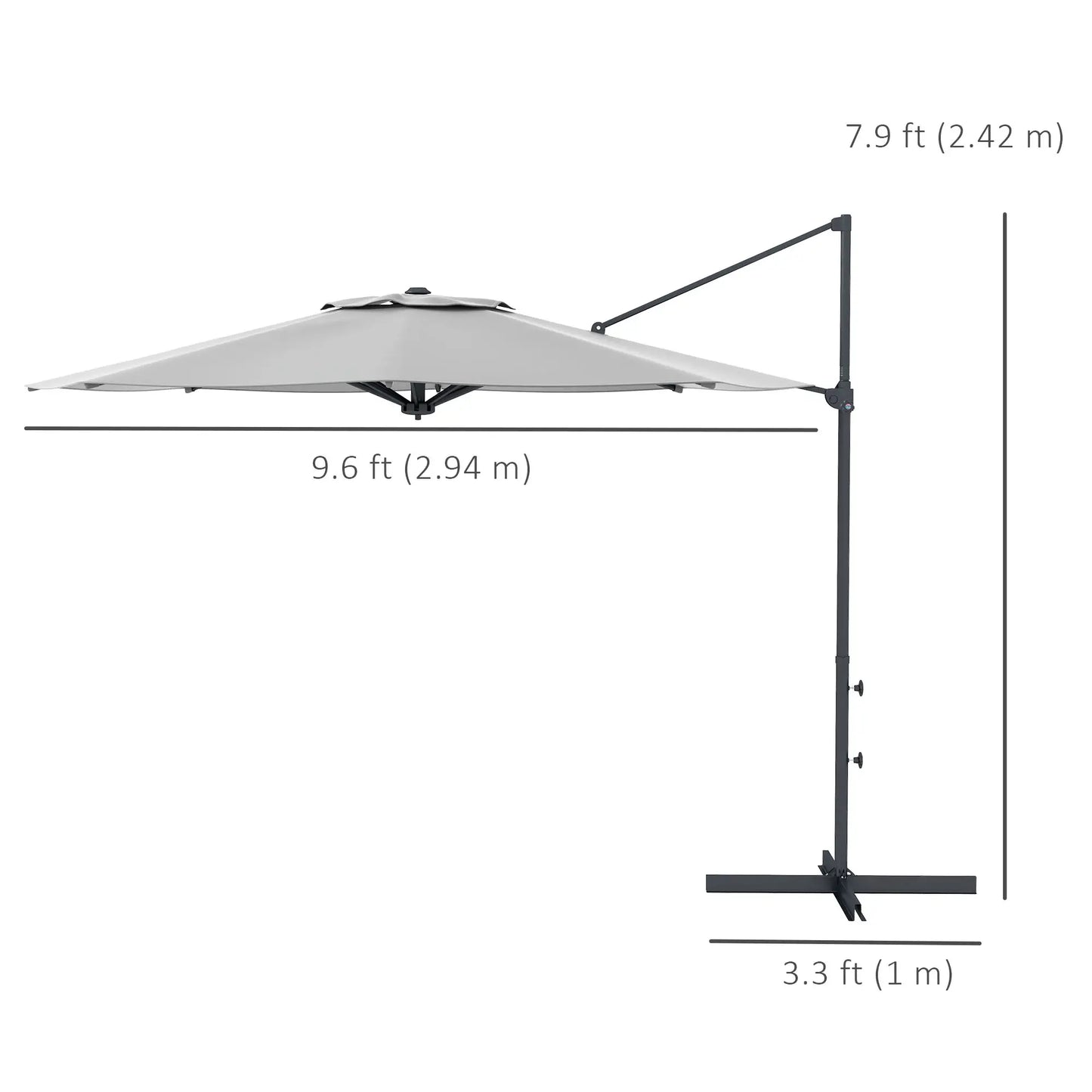 10 FT Cantilever Umbrella, Aluminum, 360° Rotation, Crank, Tilt, Grey Cantilever Umbrellas at Gallery Canada
