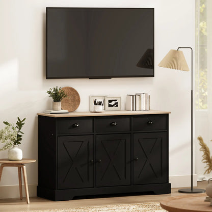 46.5" Buffet Cabinet, Farmhouse Sideboard, 3 Barn Doors, 3 Drawers, Black Bar Cabinets at Gallery Canada