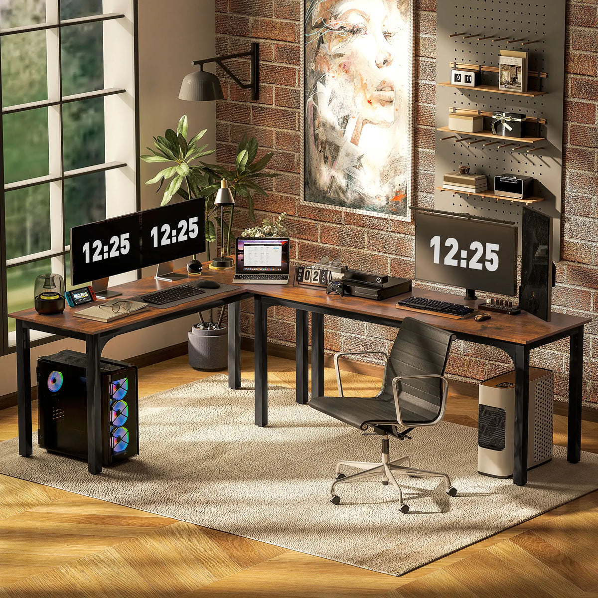 71" Computer Desk, Metal Legs, Rustic Brown Computer Desks at Gallery Canada