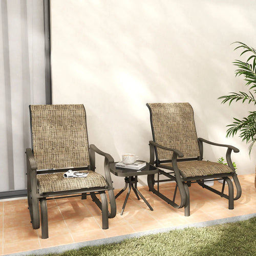 3PCs Gliding Rocking Chair, Bistro Tea Table Set, Brown