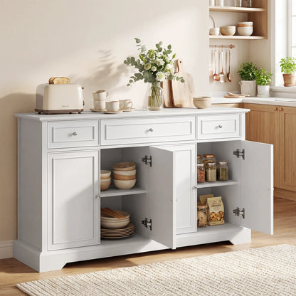 54" Sideboard Buffet Cabinet, Soft-Close Doors, 3 Drawers, White Bar Cabinets at Gallery Canada