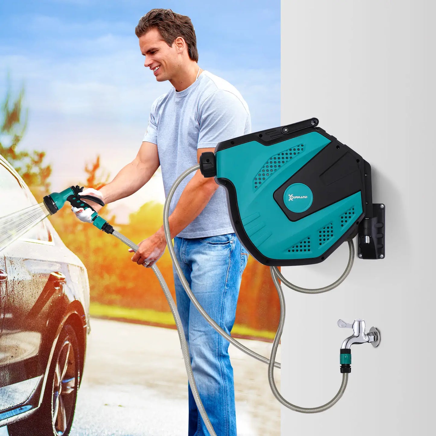 Retractable Garden Hose Reel, 1/2" x 49 ft, Wall Mounted, Automatic Rewind Garden Accessories at Gallery Canada