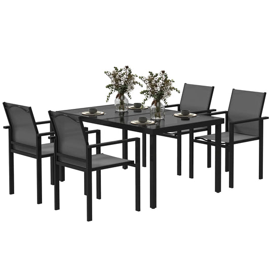 5 Piece Patio Dining Set, 4 Stackable Chairs, Tempered Glass Top Outdoor Dining Sets Black at Gallery Canada