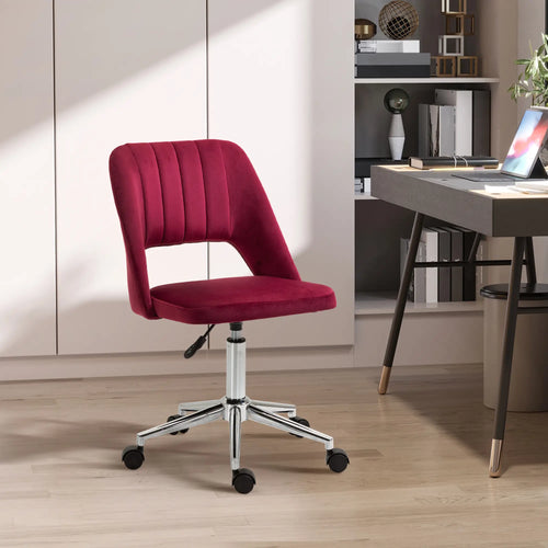 Mid Back Office Chair, Velvet Fabric, Swivel, Scallop Shape, Red