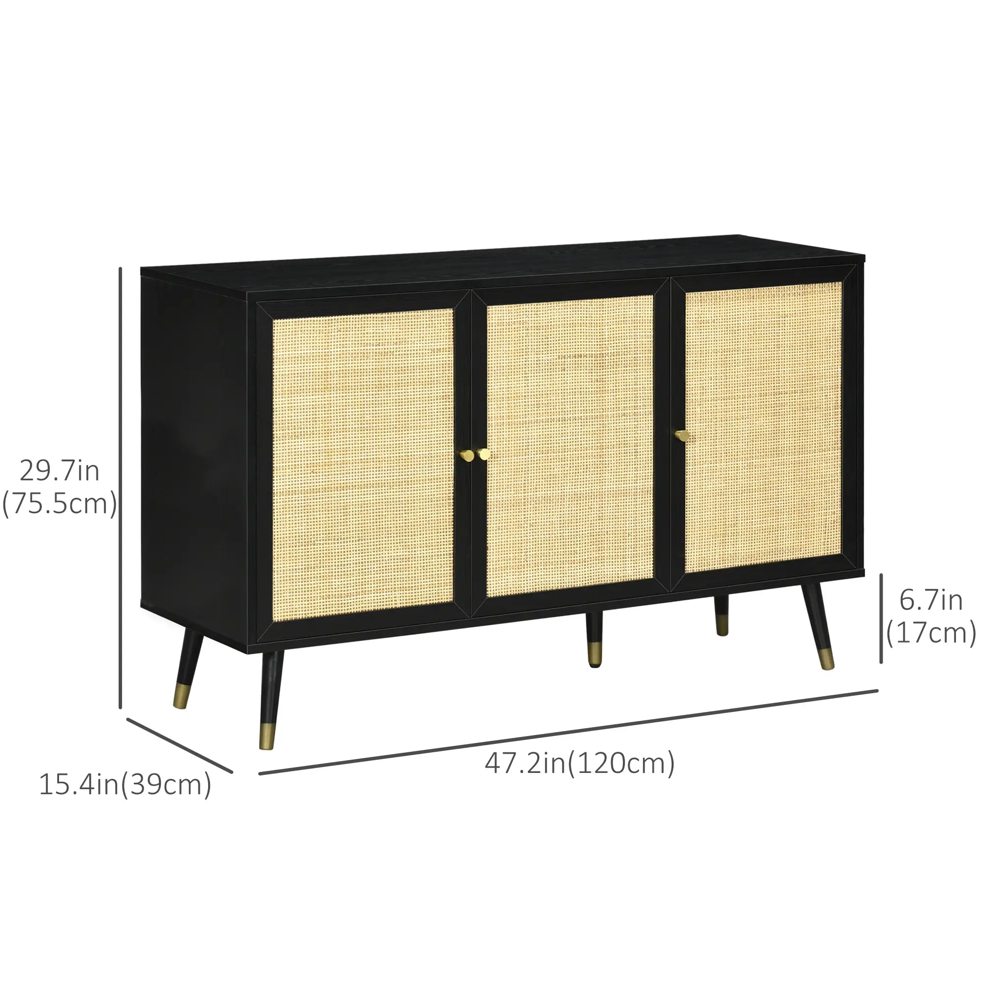 Kitchen Sideboard Cabinet, Boho Storage With Shelves, Wood Legs, Rattan Doors, Black Bar Cabinets at Gallery Canada