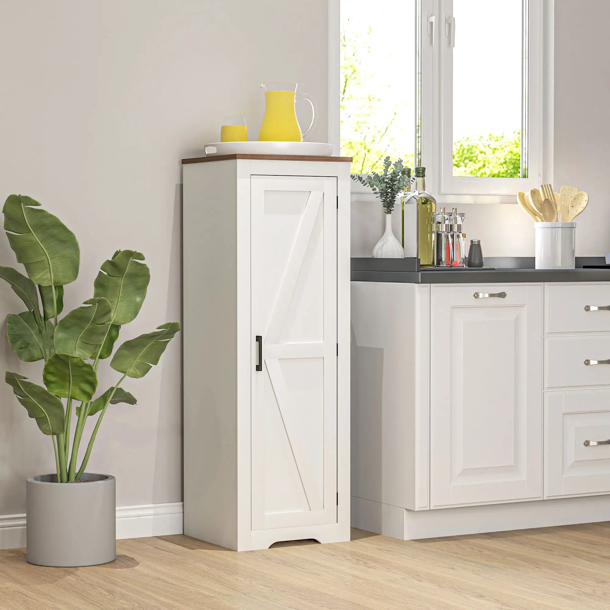 Farmhouse Accent Cabinet, Adjustable Shelf, Barn Door, White Storage Cabinets at Gallery Canada