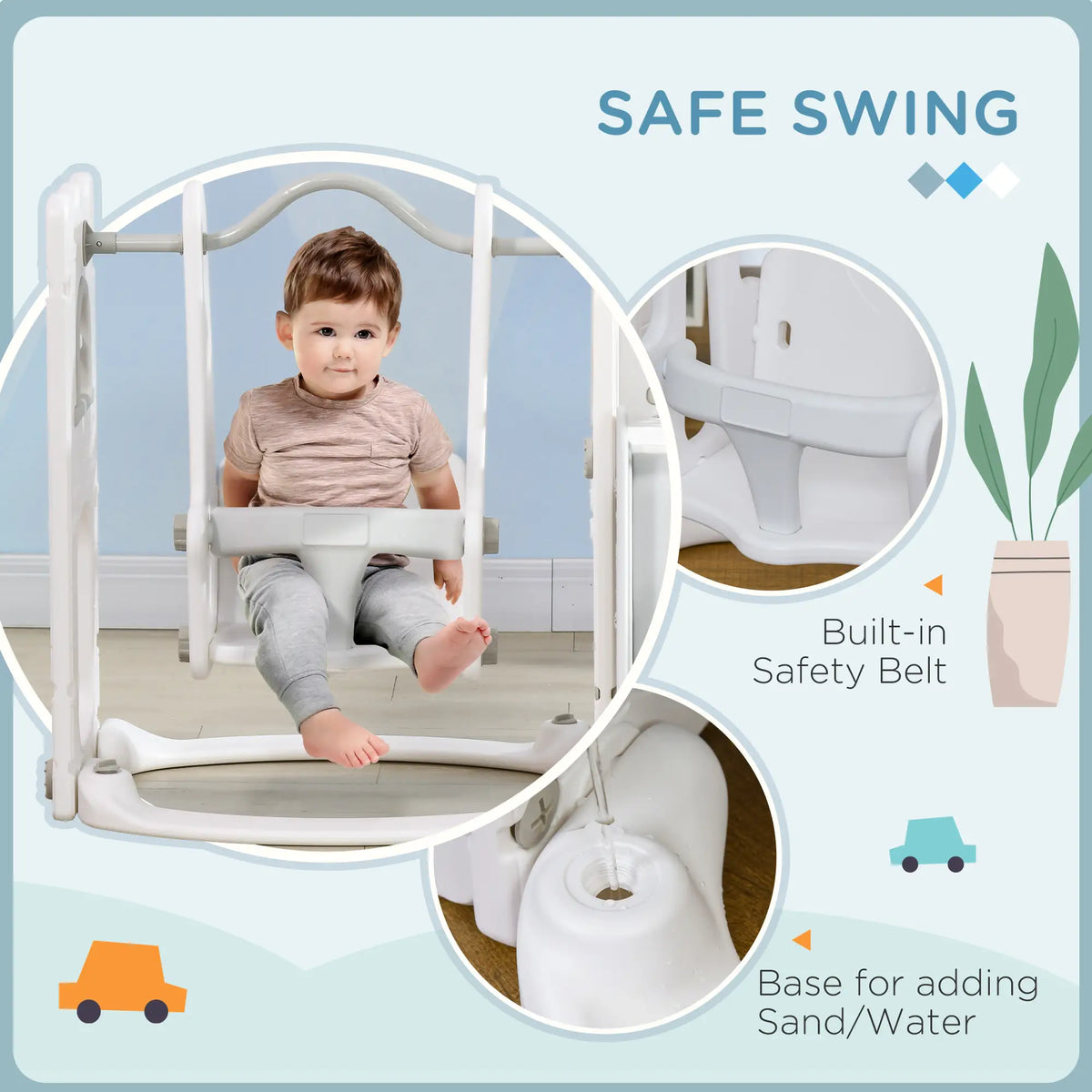 6-in-1 Baby Swing Playset, Indoor with Basketball Hoop, Climber, Grey Gym Sets & Swings at Gallery Canada