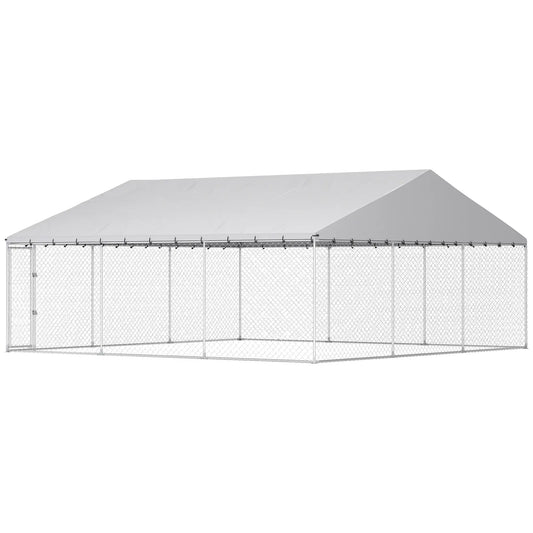 Heavy Duty Outdoor Dog Kennel, Waterproof Roof, Secure Latch, 19.7' x 19.7' x 8.9' Dog Kennels Silver at Gallery Canada