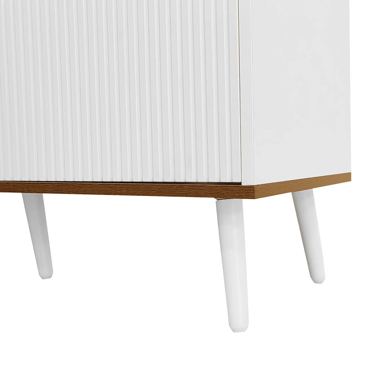 Three Door Stand, Sturdy Wooden Legs, 63" L x 15.5" W x 19.5" H, Natural, White TV Stands at Gallery Canada