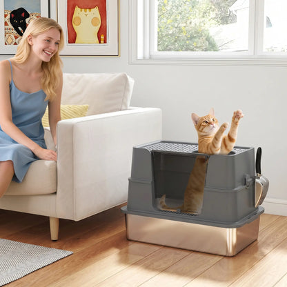 XL Stainless Litter Box With 100° Flip Top, Scoop, Dual Entry, Stainless Cat Litter Box Enclosures at Gallery Canada
