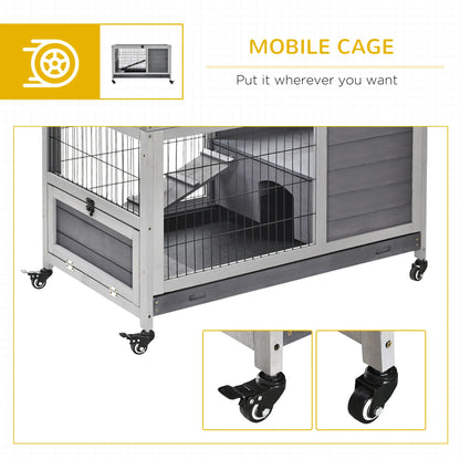 Wooden Indoor Rabbit Hutch, Elevated Bunny Cage with Wheels, Grey Rabbit Hutch at Gallery Canada
