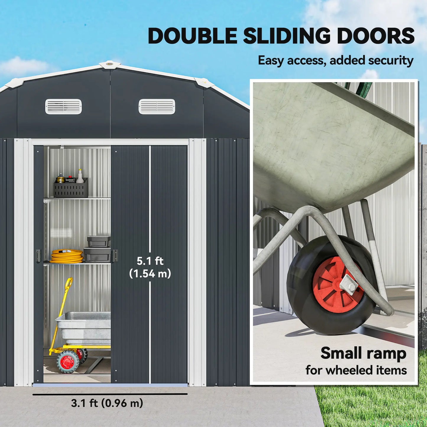 8' x 4' Galvanized Outdoor Storage Shed, Garden Shed, Adjustable Shelves Sheds at Gallery Canada