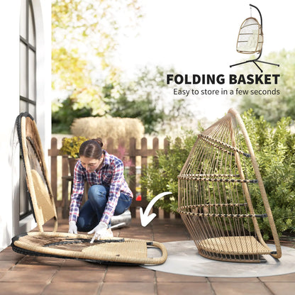 Foldable Wicker Egg Swing Chair, With Stand And UV Cushion, Beige Patio Chairs at Gallery Canada