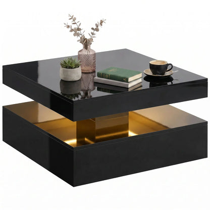 LED Coffee Table with Storage, 2-Tier Modern Center Table with Open Shelf and Remote for Living Room, High Gloss Black Coffee Tables at Gallery Canada