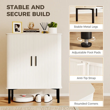 Shoe Cabinet Adjustable Shelves Side Cubbies Tambour Door, White Shoe Storage Cabinets & Racks at Gallery Canada