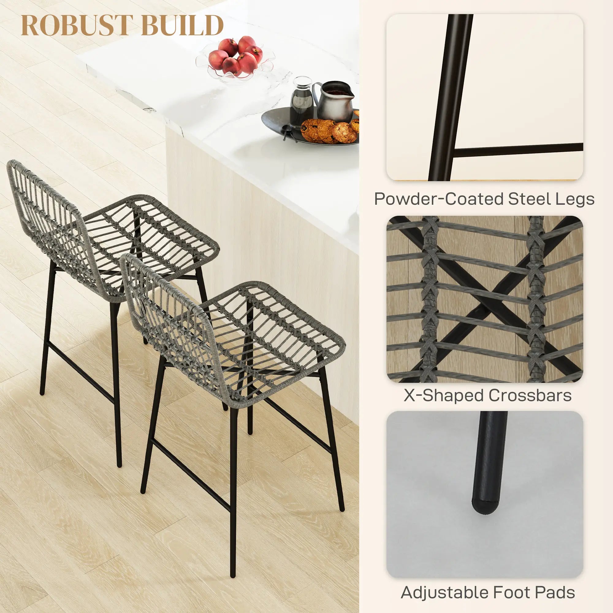 Rattan Counter Height Bar Stools, Set of 2, 26