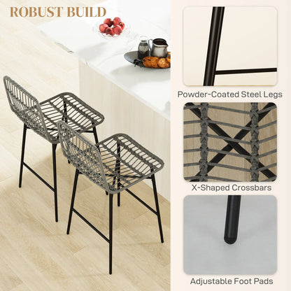 Rattan Counter Height Bar Stools, Set of 2, 26", Grey Bar Stools at Gallery Canada