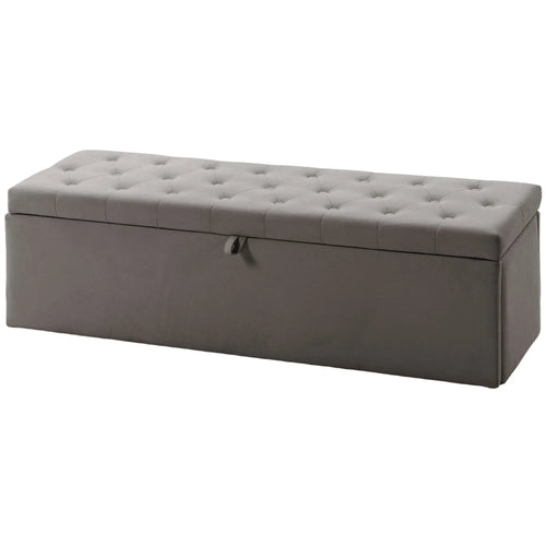 Storage Ottoman Bench, Button Tufted Velvet, Grey