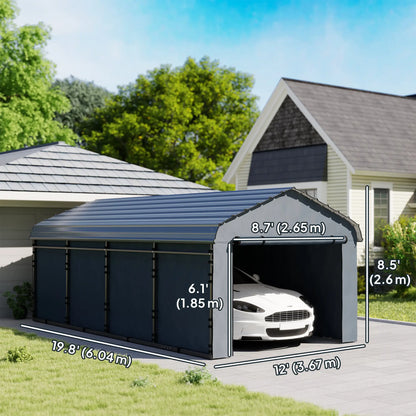12' x 20' Metal Carport, Heavy Duty Garage Shelter, Dark Grey Car Shelters at Gallery Canada
