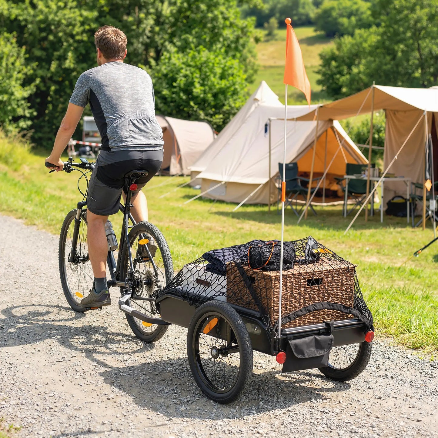 Bike Cargo Trailer, 16" Wheels, Quick Release, Cargo Net, Red Flag, Red Bike Cargo Trailers at Gallery Canada
