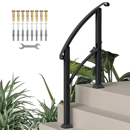 Outdoor Step Handrails, 1-3 Step, Metal Railing with Kit, Black Garden Decor at Gallery Canada
