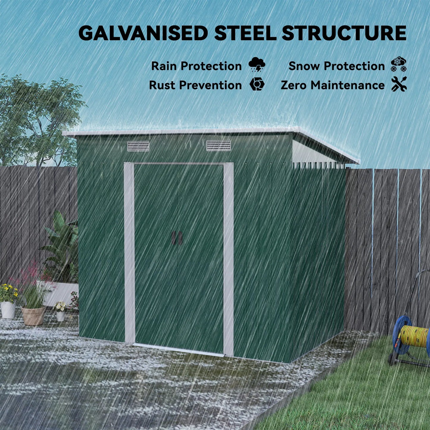 7'x 4' Metal Patio Storage Shed, Garden Tool Utility, Green Sheds at Gallery Canada
