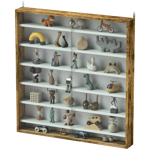 7-Tier Glass Curio Cabinet, 2 Glass Doors, 6 Adjustable Shelves, Rustic Brown