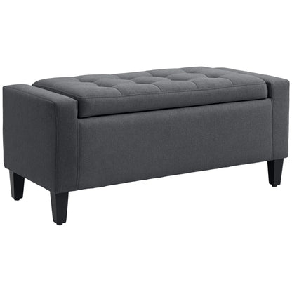 Storage Ottoman Bench, Linen Upholstered, Tufted Design Storage Ottomans & Benches Dark Grey at Gallery Canada