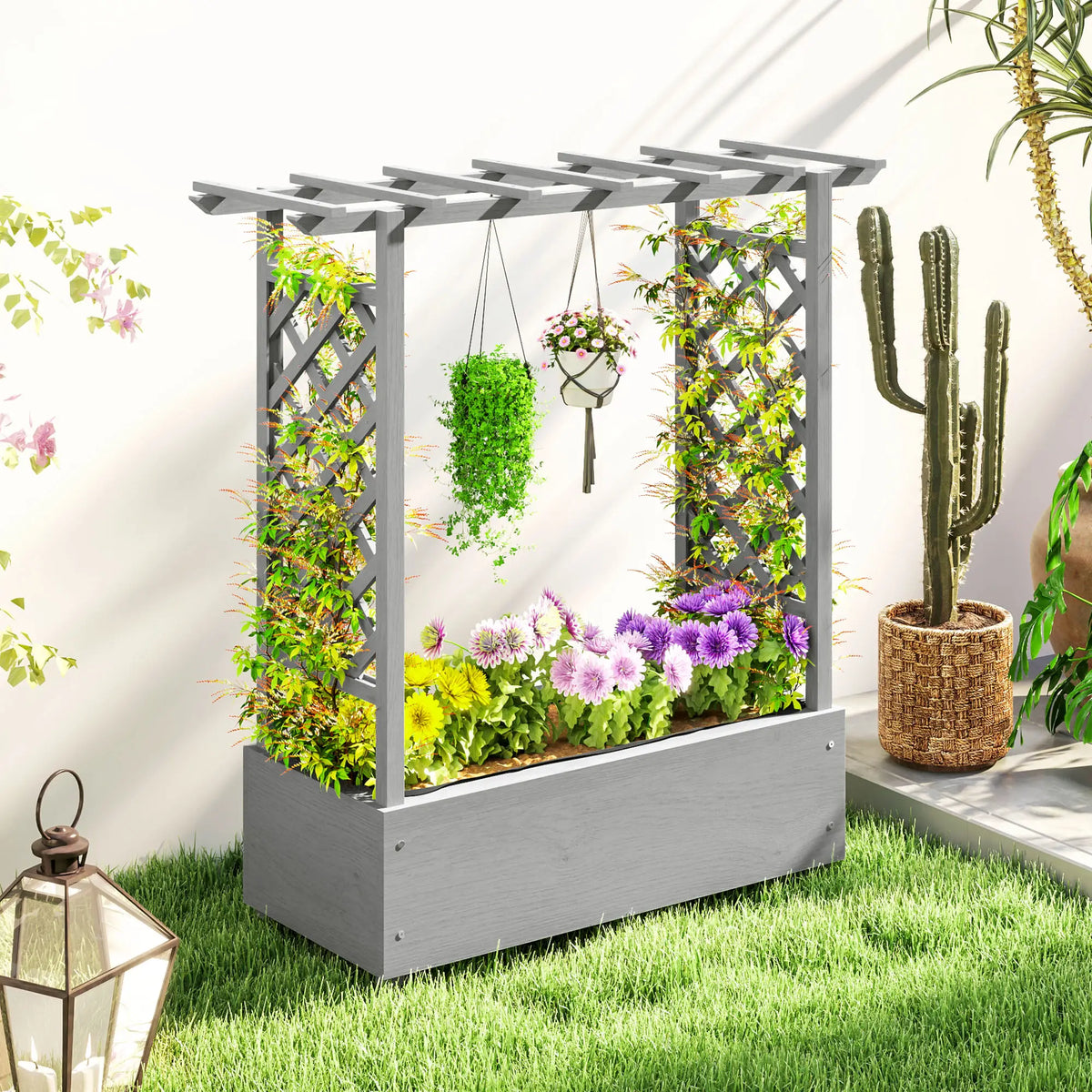 Wooden Raised Garden Bed with Trellis, Outdoor Planter Box, Drainage Holes Raised Garden Beds at Gallery Canada