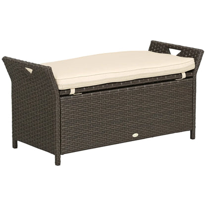 Banc de rangement d'extérieur en rotin PE 2-en-1, 29 gallons, crème