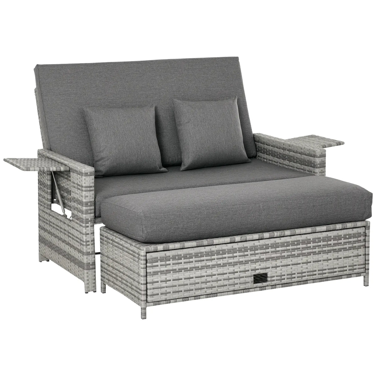 2 Piece Rattan Outdoor Daybed, 2 Seater Sofa Set with Footstool, Grey Patio Furniture Sets at Gallery Canada