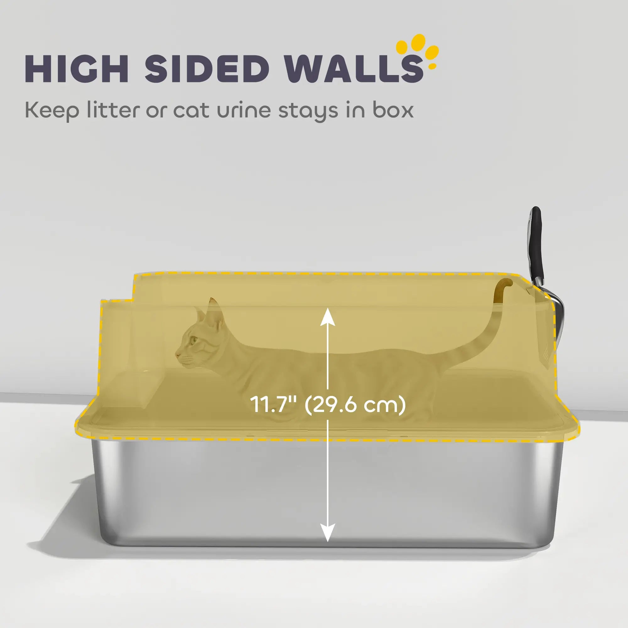 XL Stainless Steel Cat Litter Box, High Wall, Scoop Included, Easy Clean Cat Litter Box Enclosures at Gallery Canada