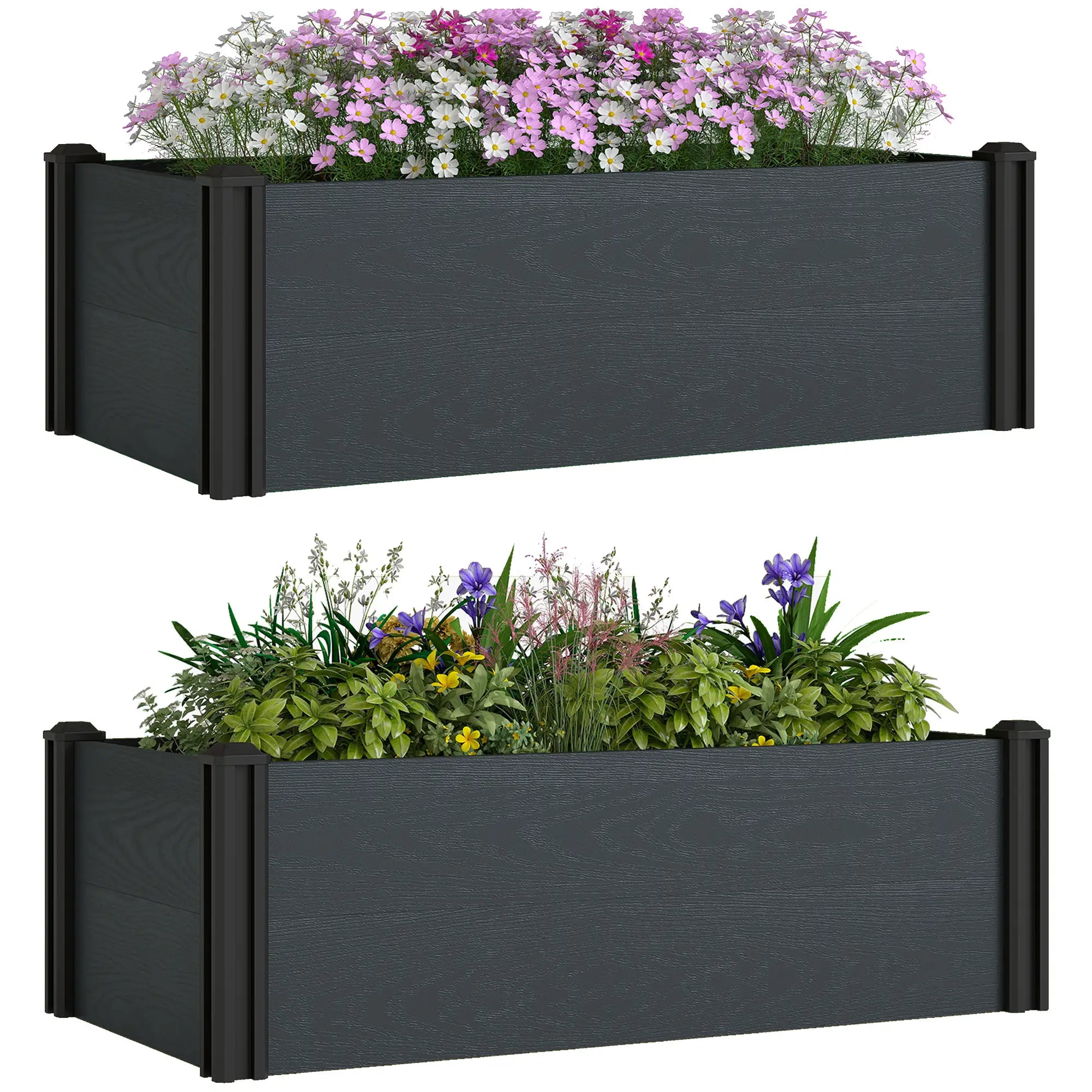 Vinyl Raised Garden Bed Kit, 2 Elevated Boxes, Open Bottom, Screwless Planter Wooden Planter Boxes at Gallery Canada