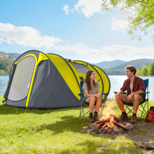 4 Person Camping Tent, Automatic Setup, Yellow
