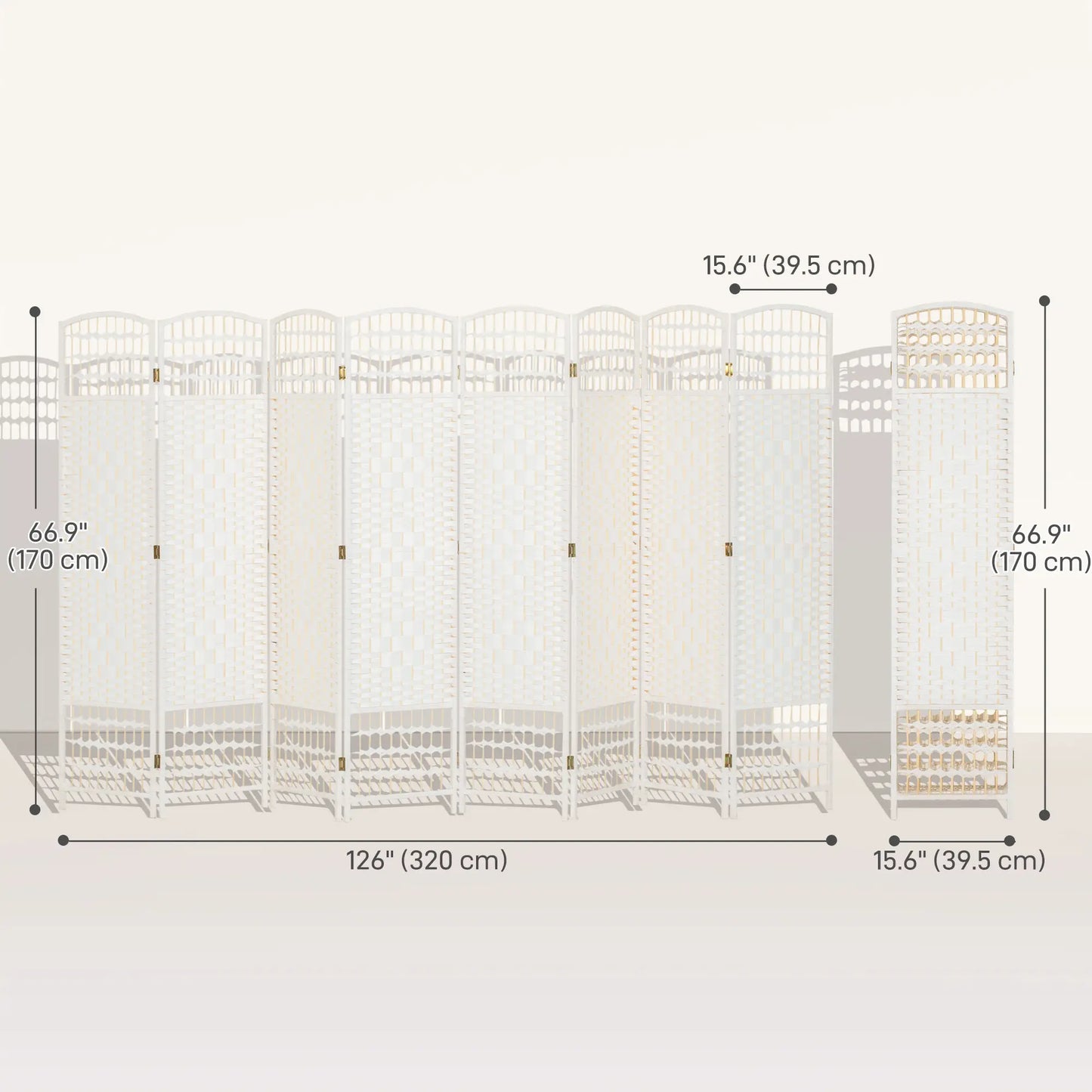 8 Panel Folding Room Divider, Portable Privacy Screen, White Room Dividers at Gallery Canada