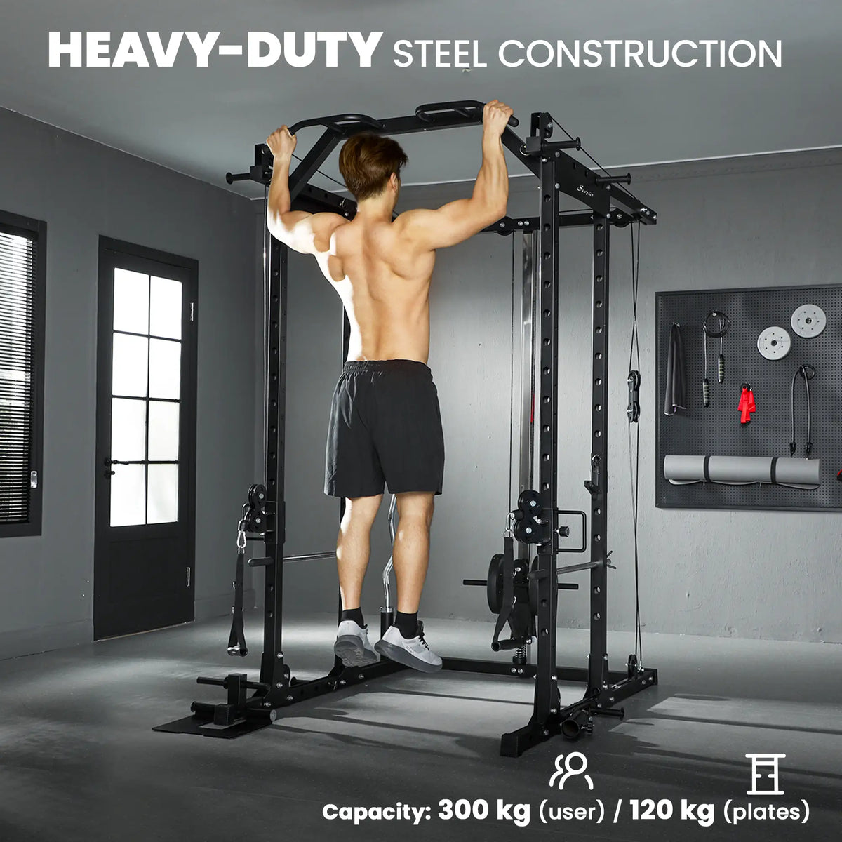 Multi-Functional Power Rack, Smith Machine Cable Crossover System Power Towers at Gallery Canada