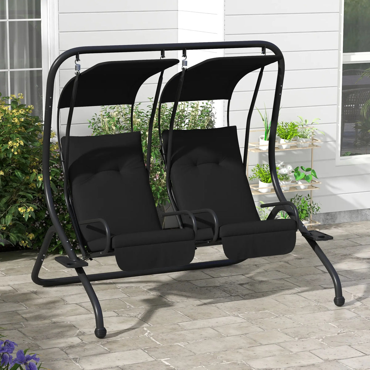 2-Seater Outdoor Porch Swing with Canopy, Black Porch Swings with Canopy at Gallery Canada