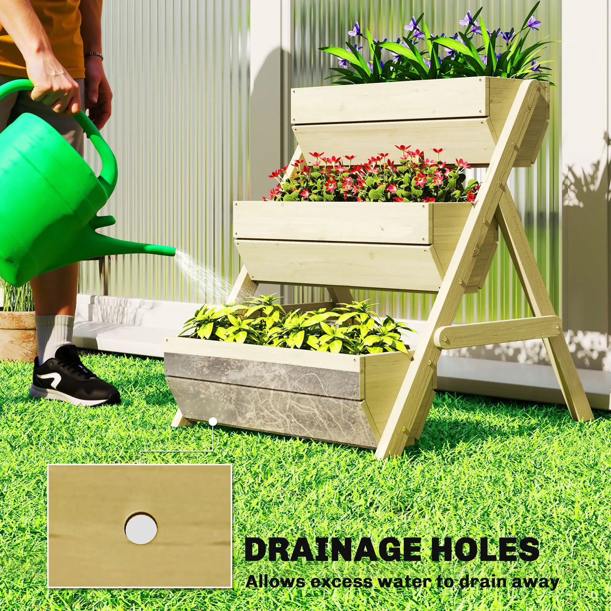 3 Tier Elevated Planter Box, Wooden Raised Garden Bed, 26