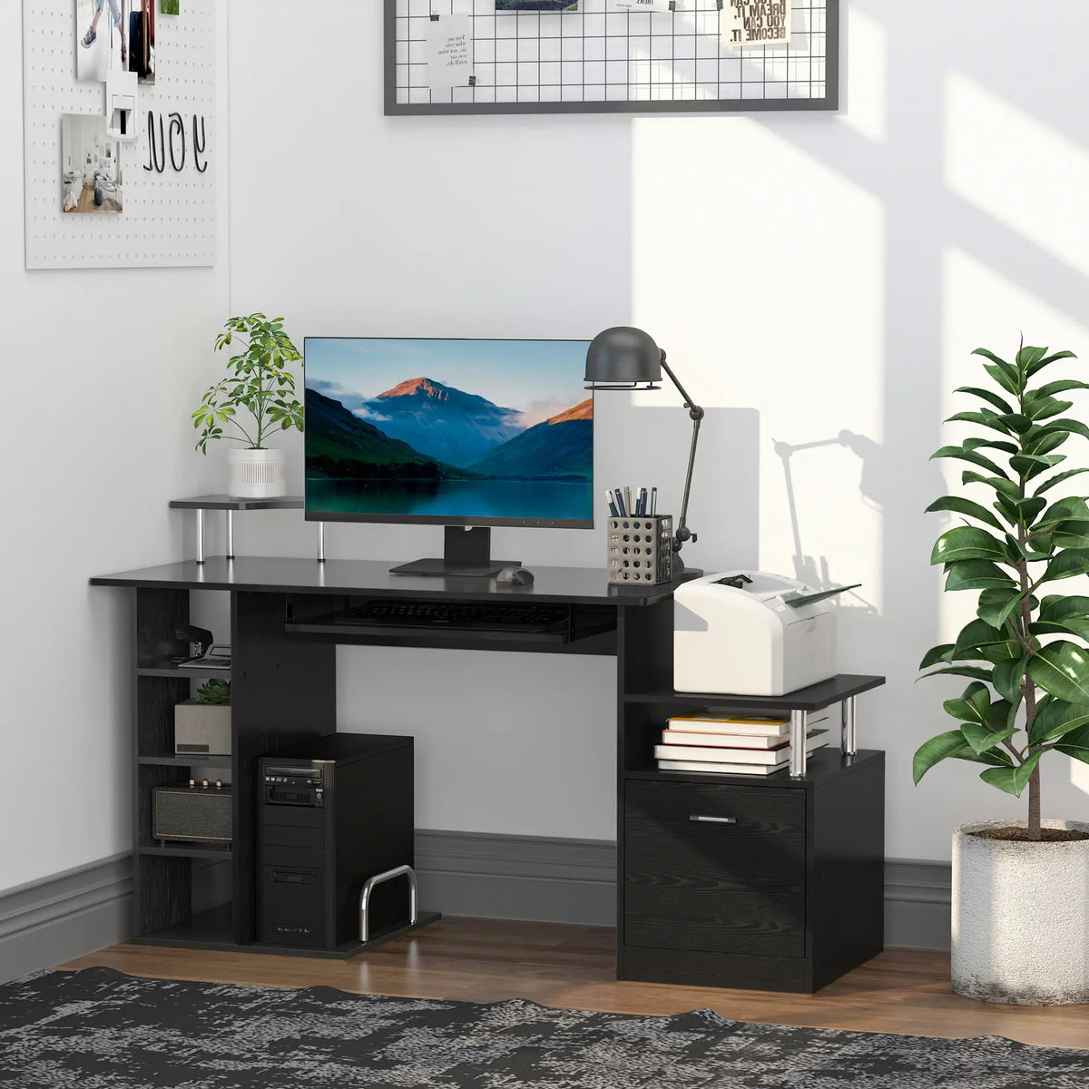 Wood Computer Desk With Storage Shelf, Black Computer Desks at Gallery Canada
