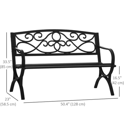 50" 2-Seater Outdoor Garden Bench, Antique Loveseat with Armrest, Steel/Black, Black Outdoor Benches at Gallery Canada