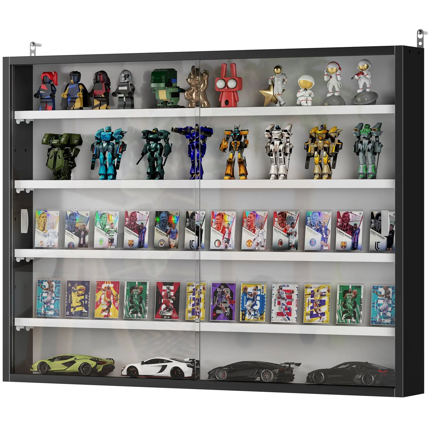 5-Tier Glass Display Cabinet, 2 Doors, 4 Adjustable Shelves, Black Display Bookshelves Black and White at Gallery Canada